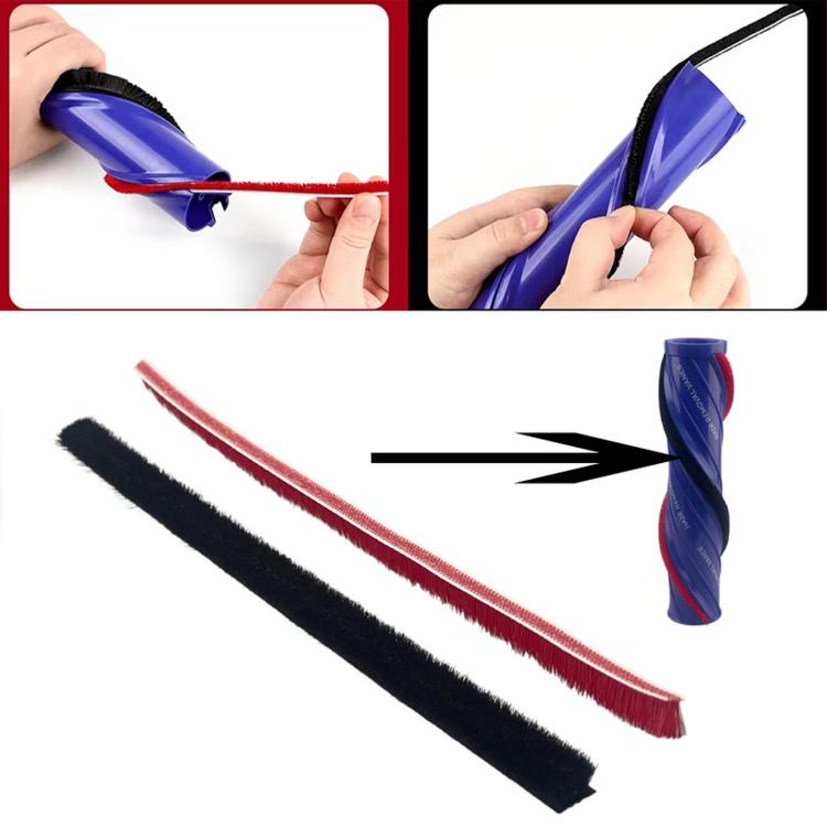 Replacement felt brush strips, black and red-trim plush, shown side by side