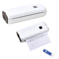 Portable thermal printer with paper output, white body and black label