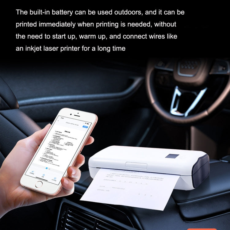 Portable thermal printer with smartphone printing a document in car
