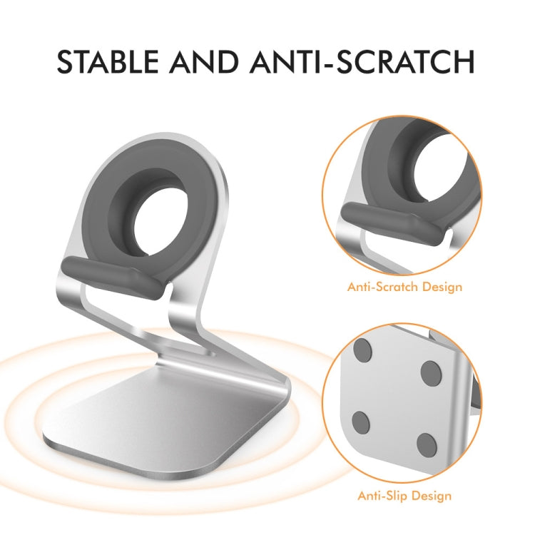 Gray Apple Watch stand with anti-scratch cradle and non-slip base