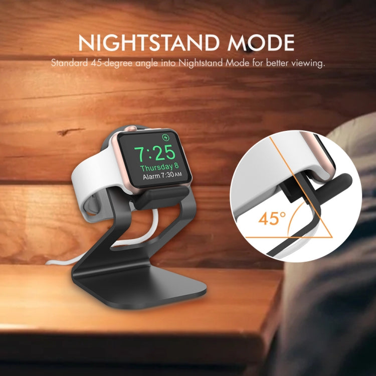 Black Apple Watch stand with nightstand angle for viewing