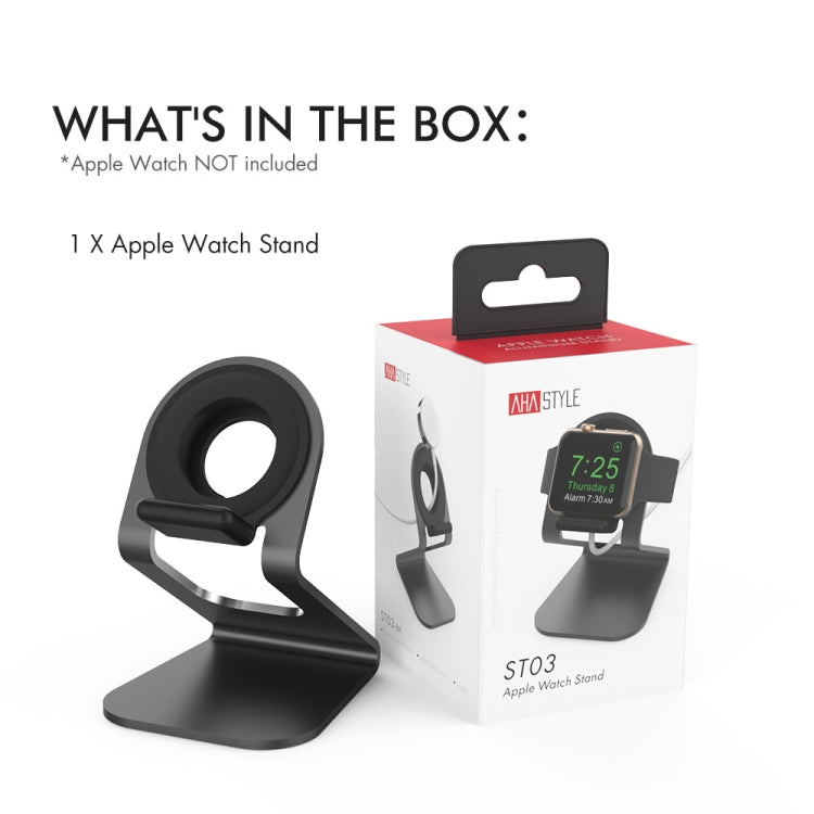 Black Apple Watch stand pictured with retail box