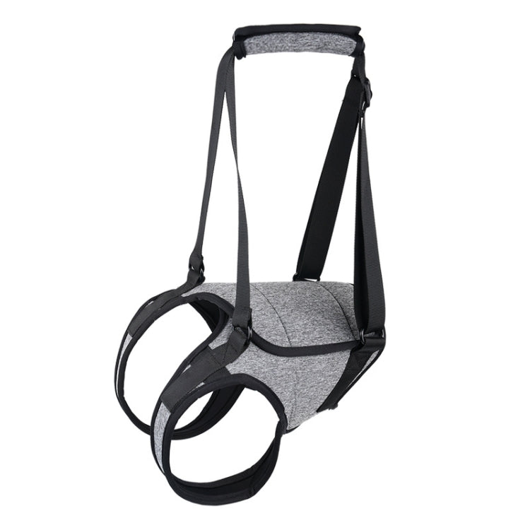 Dog hind-leg lifting harness with gray pad and rounded leg sling openings