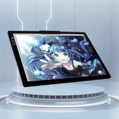 A4 rechargeable drawing board with black bezel and illuminated tablet screen on stand