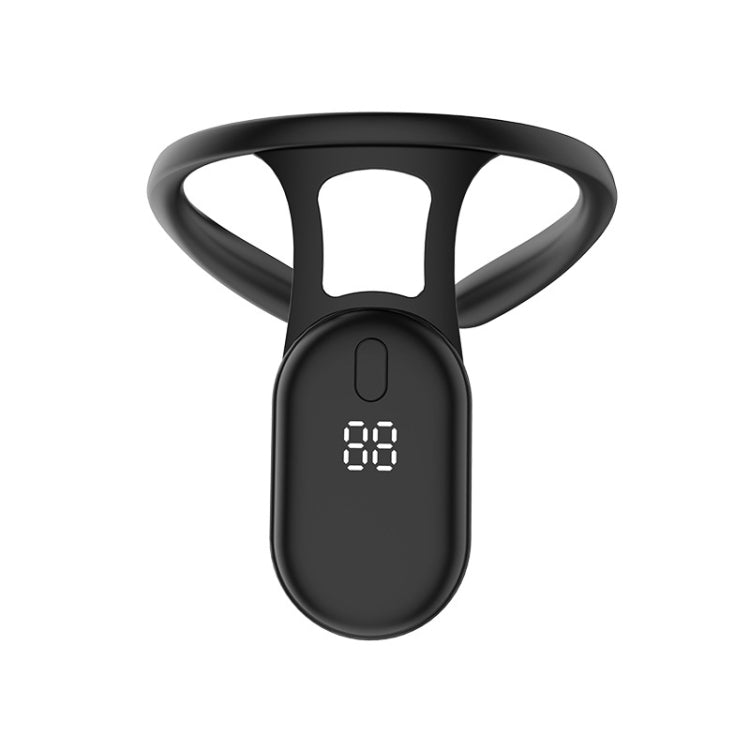 Hanging neck posture corrector with LCD display, black device and band