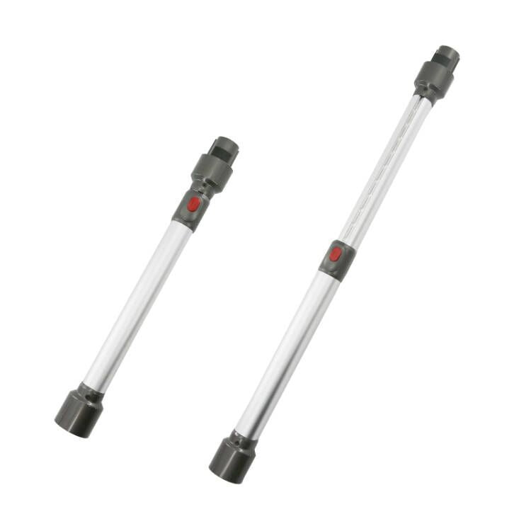 Silver metal telescopic vacuum extension rod with connector end and locking button