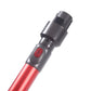 Close-up of red metal telescopic extension rod with black connector and red control