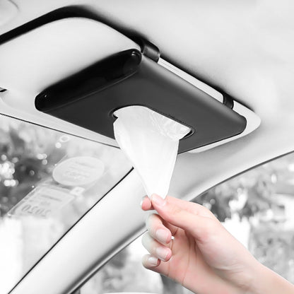 Car Sun Visor Tissue Holder Leather Hanging Storage Box, Black, Beige