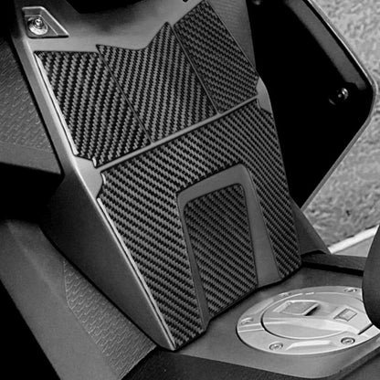 Black carbon-fiber fuel tank surround sticker set with cutout opening panels