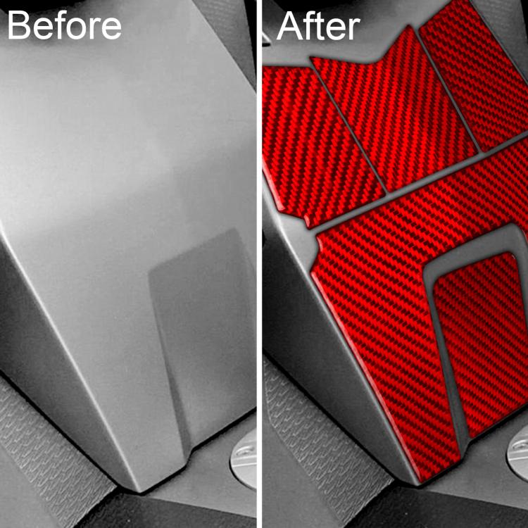 Red carbon-fiber fuel tank surround stickers applied to the scooter panel