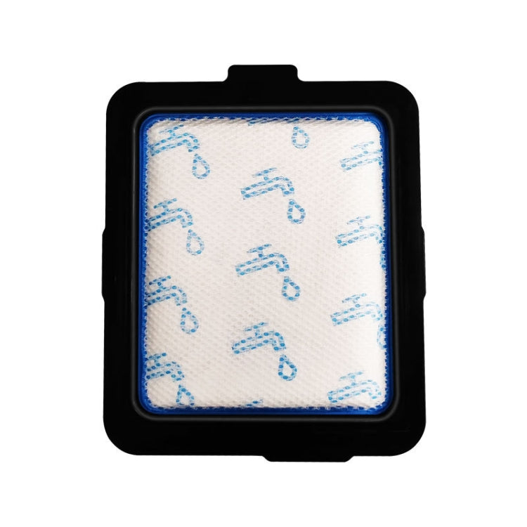 Vacuum filter cartridge with blue mesh media in black square frame