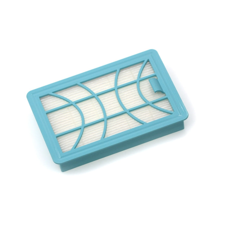 Vacuum air filter with light blue frame and pleated white core