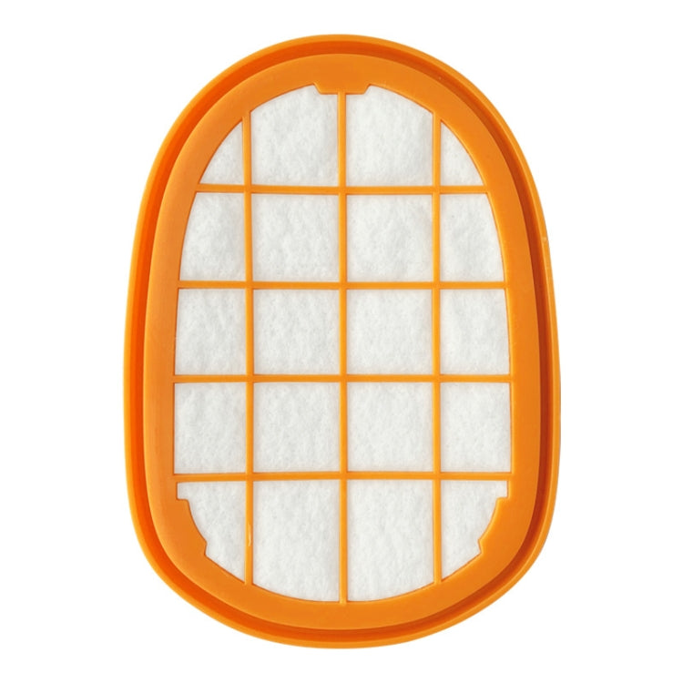 Orange-framed vacuum cleaner filter with white pleated media