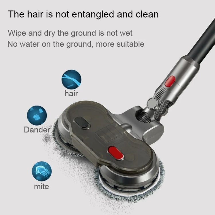 Gray vacuum mopping head attachment with two microfiber pads and red button controls