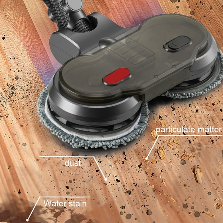 Gray wet mopping head with microfiber pad and round suction base for debris pickup