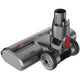 Carpet and floor vacuum brush head with angled nozzle, large wheel, and red accents