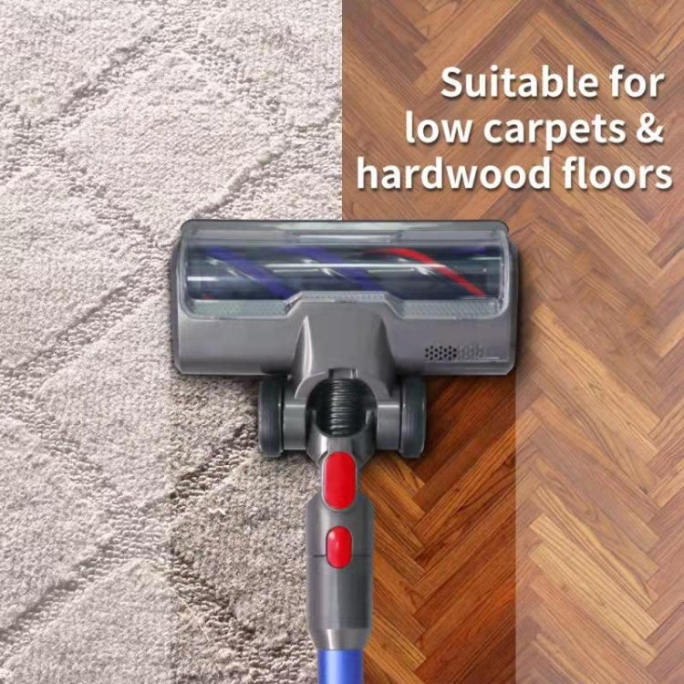 Carpet floor brush head on carpet with front nozzle window and red control handle