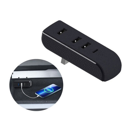 Car glove box USB hub docking station with three ports and textured black body