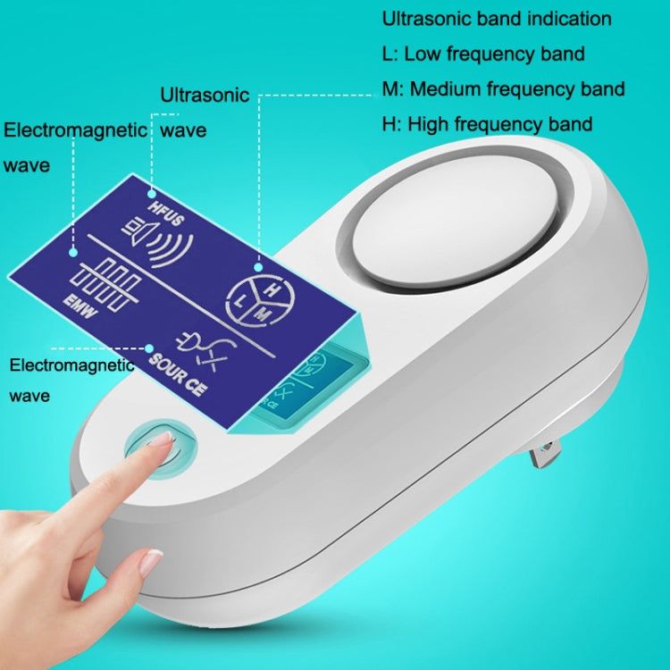 White ultrasonic pest repellent device with circular top and control indicator panel