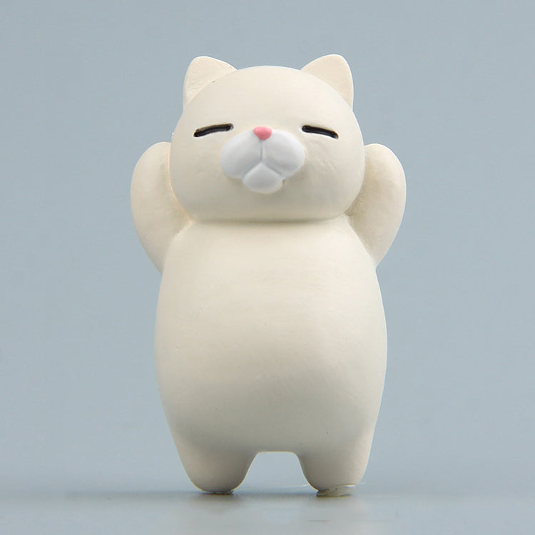 Resin cartoon cat fridge magnet ornament, white cat with closed-eye smile and raised paws