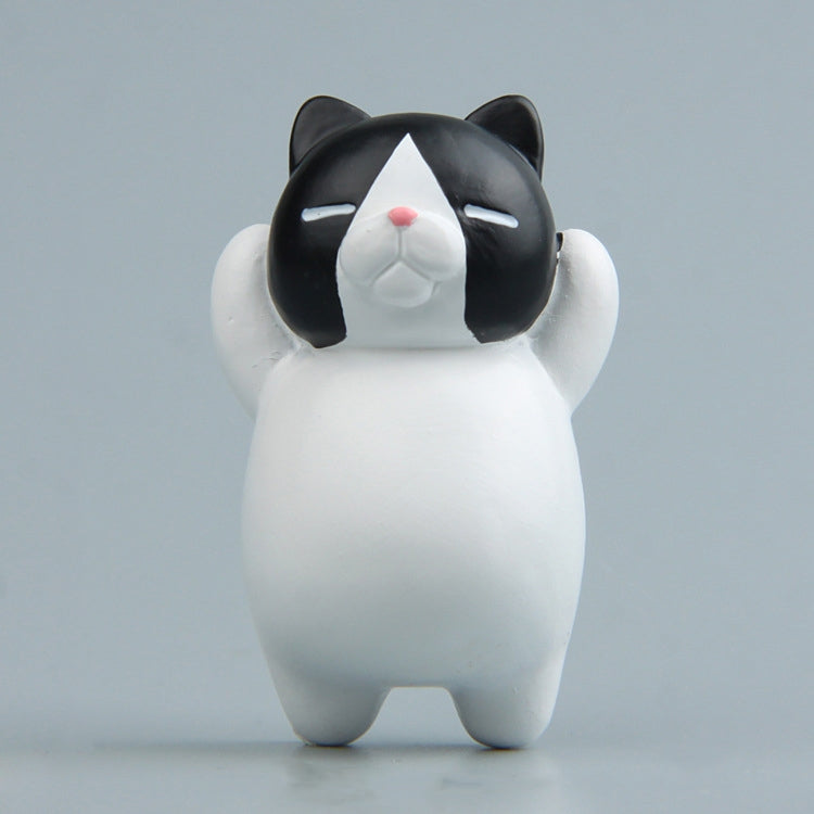 Resin cartoon cat fridge magnet ornament, black cat face on white body with closed-eye smile