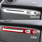 Glove box handle trim sticker set with red carbon fiber strip and round lock button