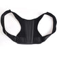 Black adjustable posture corrector with padded shoulders, side straps, and center support panel