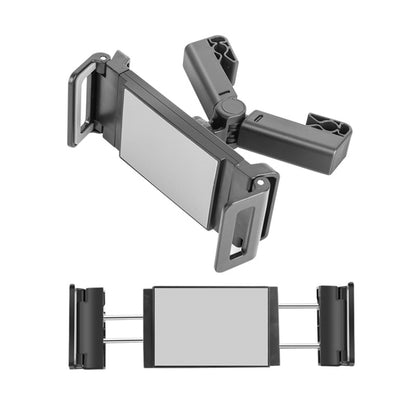 Black car headrest tablet holder with buckle clip and adjustable support arm