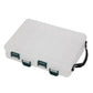 Double-sided translucent bait organizer toolbox with white lid and green latch accents