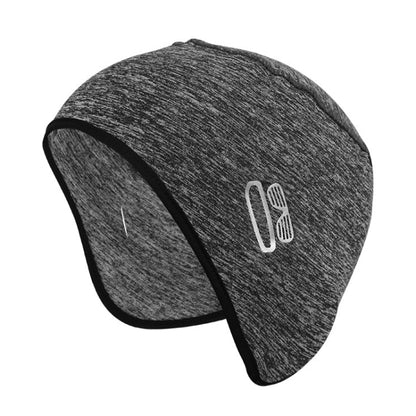 Dark grey heather knit winter ear-hat skull cap with cactus logo on front