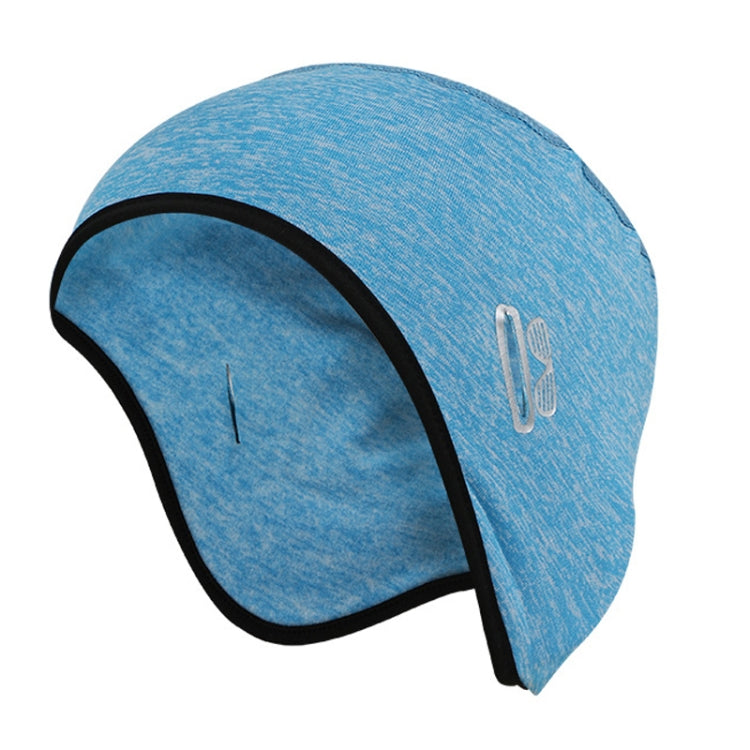 Light blue heather knit winter ear-hat skull cap with cactus logo on front