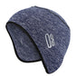 Blue heather knit winter ear-hat skull cap with cactus logo on front and black trim
