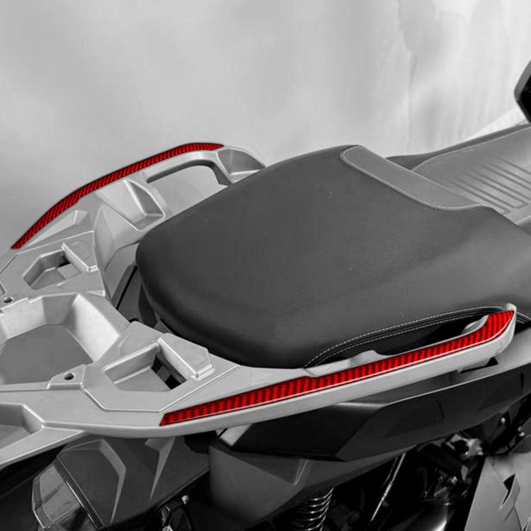 Rear handrail sticker set with red carbon-fiber trim strip on scooter
