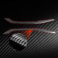 Rear handrail stickers with red carbon-fiber stripe and textured detail close-up