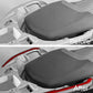 Scooter with installed red rear handrail sticker strip along seat edge