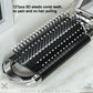 Hair comb with dense 3D elastic teeth on black cushion, silver edge detail