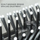 Close-up of black massage comb teeth on cushioned base with rounded tips