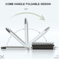Folding comb handle with 180° pivot and black bristle head, silver frame