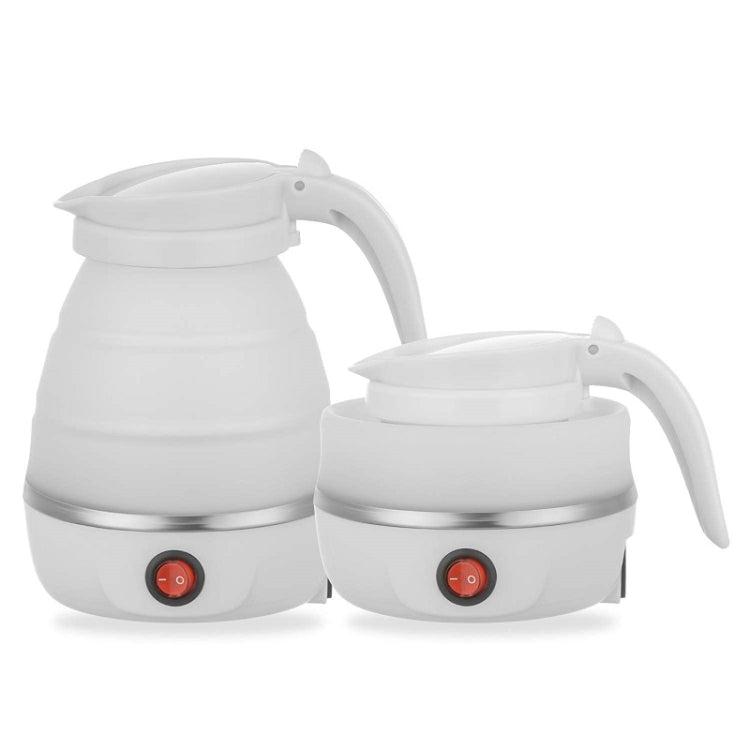 Portable folding electric silicone kettle, white two-piece set with red power switch