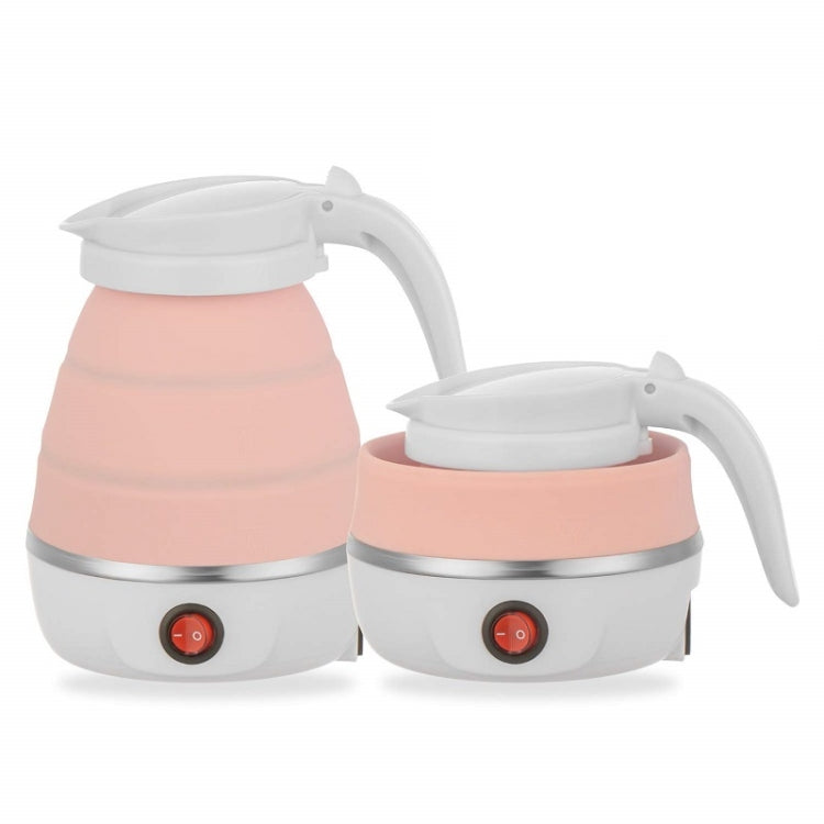 Portable folding electric silicone kettle set, pink with spout and red power button