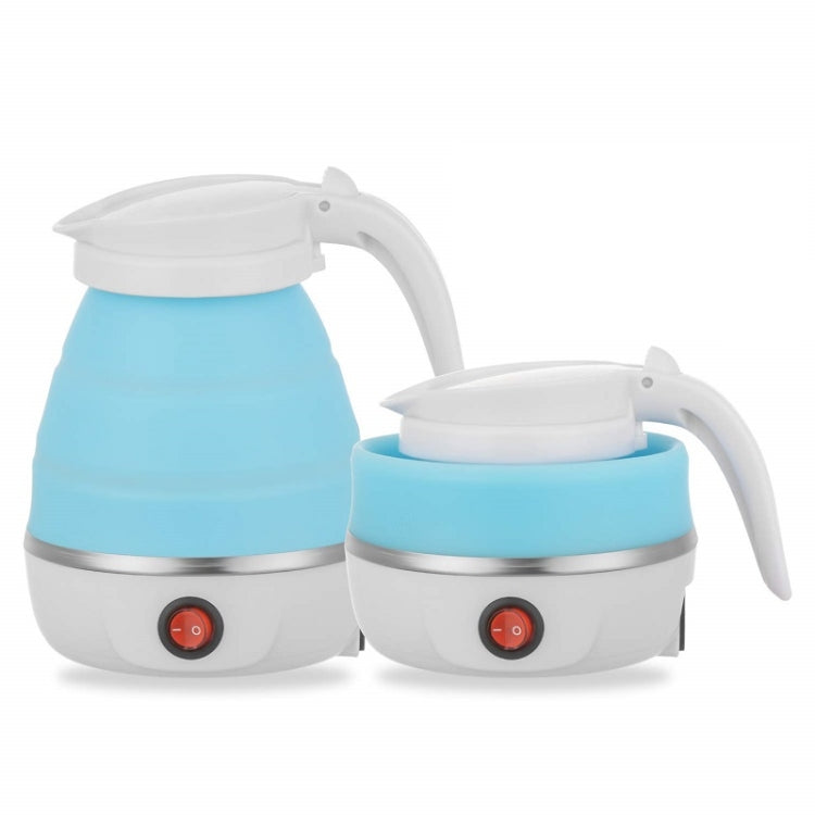Portable folding electric silicone kettle set, blue pair with folding spout and base