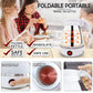 White base folding silicone electric kettle with red power button and open kettle top