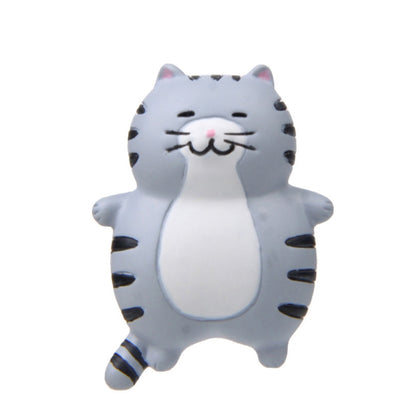 Gray-and-white 3D cat magnet sticker with black stripes and pink nose