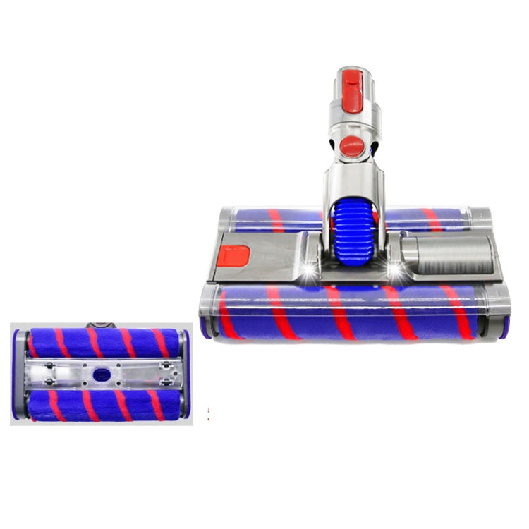 Dual-roller floor brush head with blue velvet bristles and red stripe roller covers