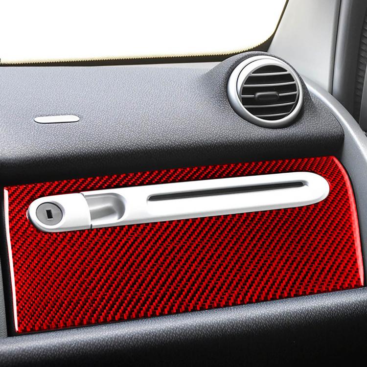 Car glove box sticker insert with red carbon-fiber pattern and handle slot