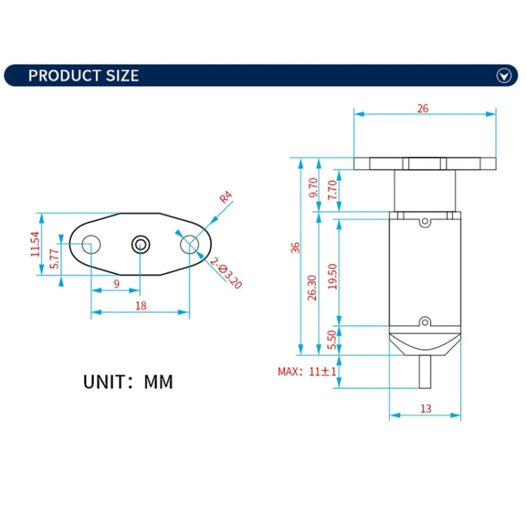 Auto leveling sensor technical dimensions diagram with measurement lines in mm
