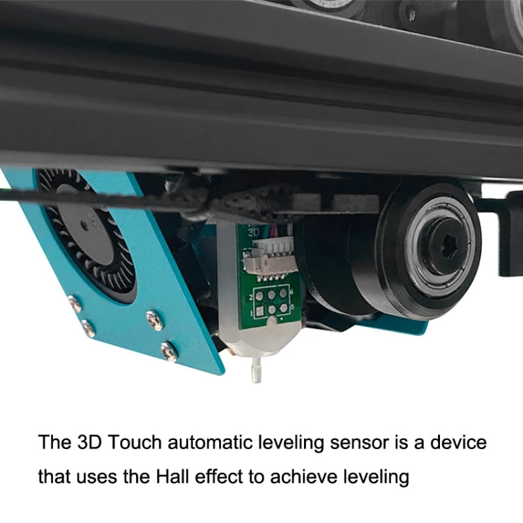 Auto leveling sensor mounted near printer hardware, with visible wiring and electronics module