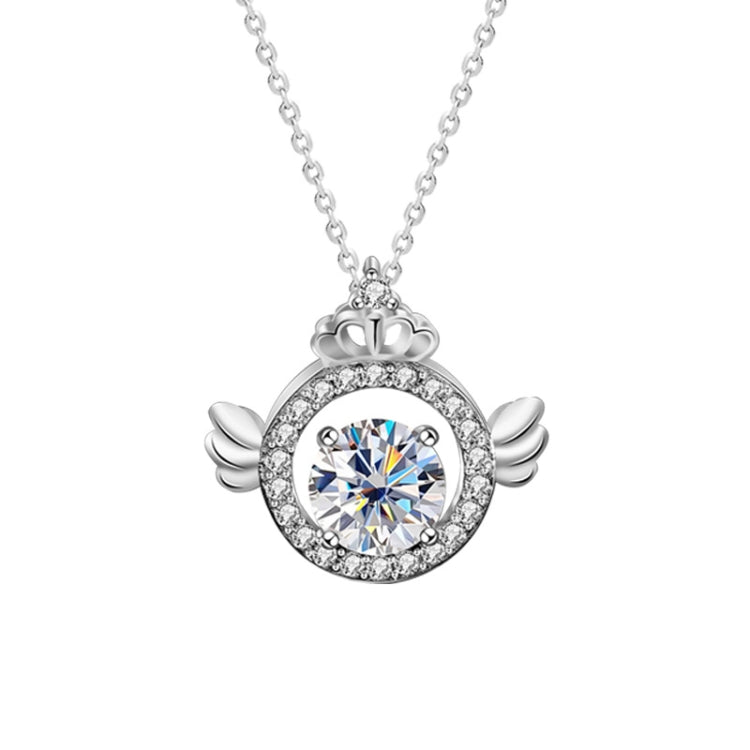 Silver moissanite necklace with round halo pendant, crown top and clasp chain