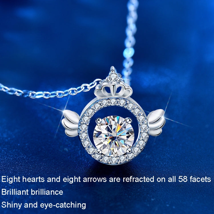Sterling silver crown necklace pendant with round faceted moissanite and side wings