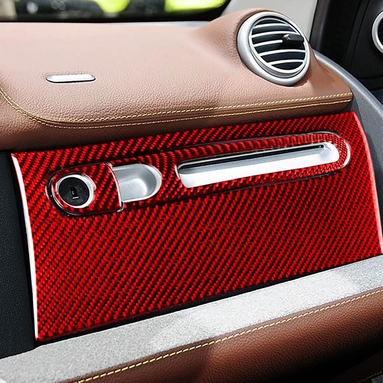 Glove box sticker set with red carbon fiber texture and silver trim